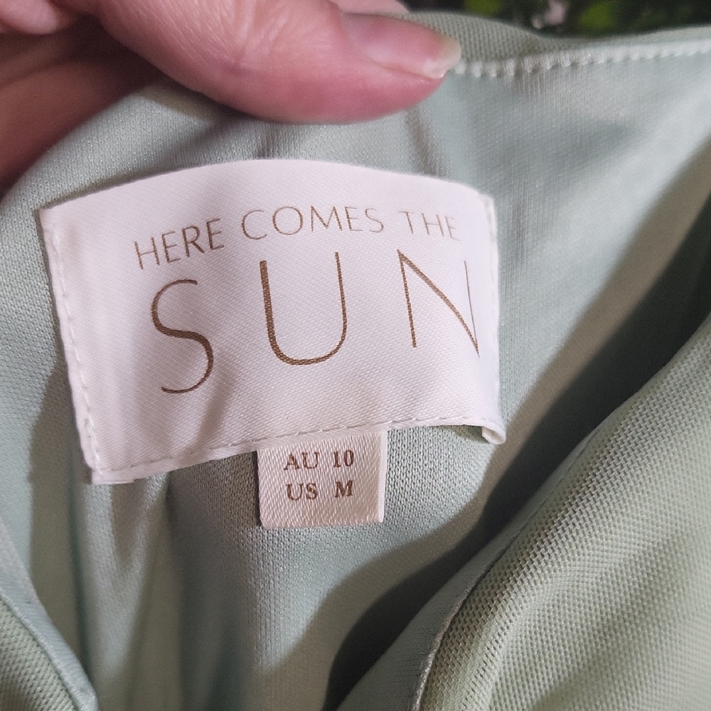 Here Comes The Sun Green Ruched Dress Size 10 - Picture 6 of 7